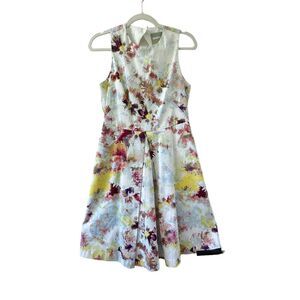 Hunter Bell Anthropologie Abstract Floral Pleated Kukka Tea Dress Women’s Size 6